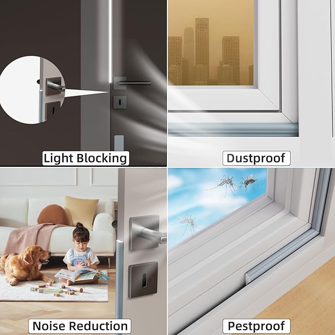 16.4 Ft Weather Stripping Seal Strip for Doors/Windows,Soundproofing Window Insulation Draft Stopper for Winter, Selfadhesive Foam Weather Strip for Door Frame,Door Gap Filler Noise Blocker(Gray)