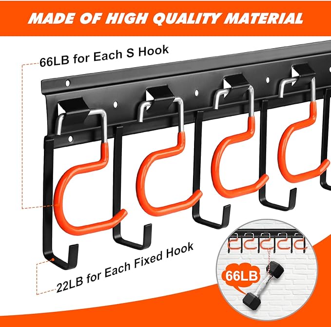 17'' All Metal Garden Tool Organizer Adjustable Garage Tool Organizer Wall Mount Garage Organizers and Storage with Heavy Duty Hooks Tool Hangers for Garage Wall, Shed, Garden