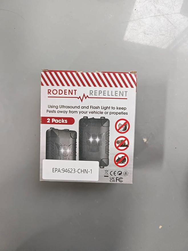 2 Pcs Under Hood Rodent Repeller with Strobe Light & 3 Power Supply Methods, Professional Ultrasonic Mouse Repellent Rat Squirrel Deterrent for 12V Cars Trucks RV Engine Bay Warehouse Attic