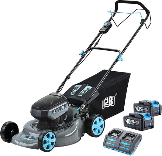 RB 80V Battery Power Lawn Mower 21IN Cordless 7 Cutting Heights Adjustable Lawnmower Brushless Motor Low Noise 4 in 1 Push Mower with Fast Charger and 2 x40V 4.0AH Battery