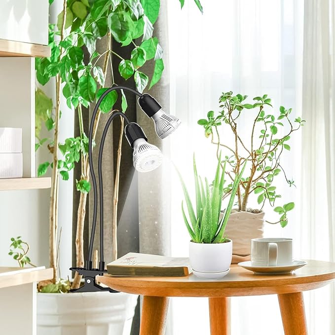 SANSI LED Grow Lights for Indoor Plants, Lifetime Free Bulb Replacement, 300W Full Spectrum Dual Gooseneck Clip Plant Grow Light with Optical Lens for High PPFD Growing Power Lamp