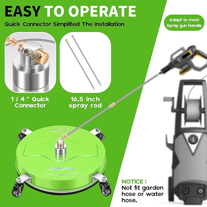 16.5" Pressure Washer Surface Cleaner with 4 Wheels - Coated Green Stainless Steel Surface Cleaner for Pressure Washer Attachment for Concrete, Driveway, Patio, Sidewalk, Deck and Driveways - PWS165