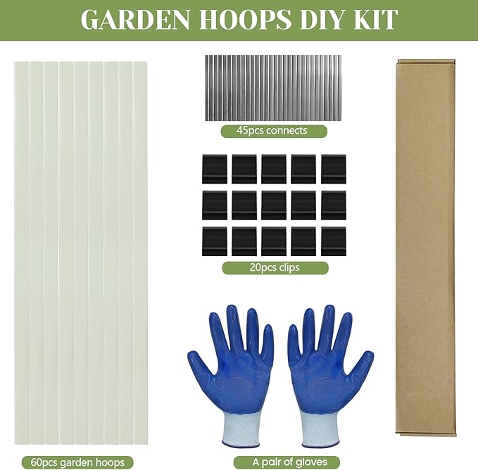 Greenhouse Hoops 60pcs, Sunwuk Garden Hoops for 1-3.5ft Wide Raised Bed, 15 Sets of 5.6ft Long Super Bendable Fiberglass Support Hoops Frame, Mini Greenhouse Flat for Row Cover (S Size)