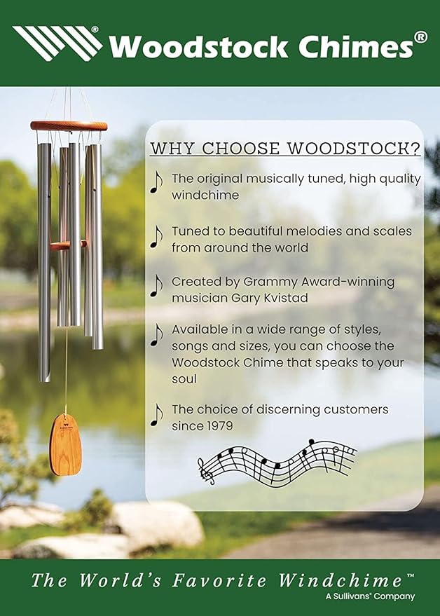 Woodstock Chimes Amazing Grace Wind Chime for Outside 16" Small Silver, Outdoor Decor for Patio, Porch, Garden, Memorial Gift for Loved Ones AGSS