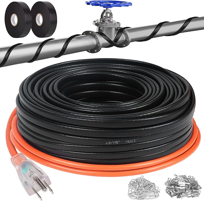 100FT Heat Tape for Water Pipes, -40°F Anti-Freeze De-Icing Heating Tape, Pipe Insulation Heating Cable for Insulation/Roof Snow Removal, Gutter Heating Cable, Heated Water Hose 120V 5W/ft