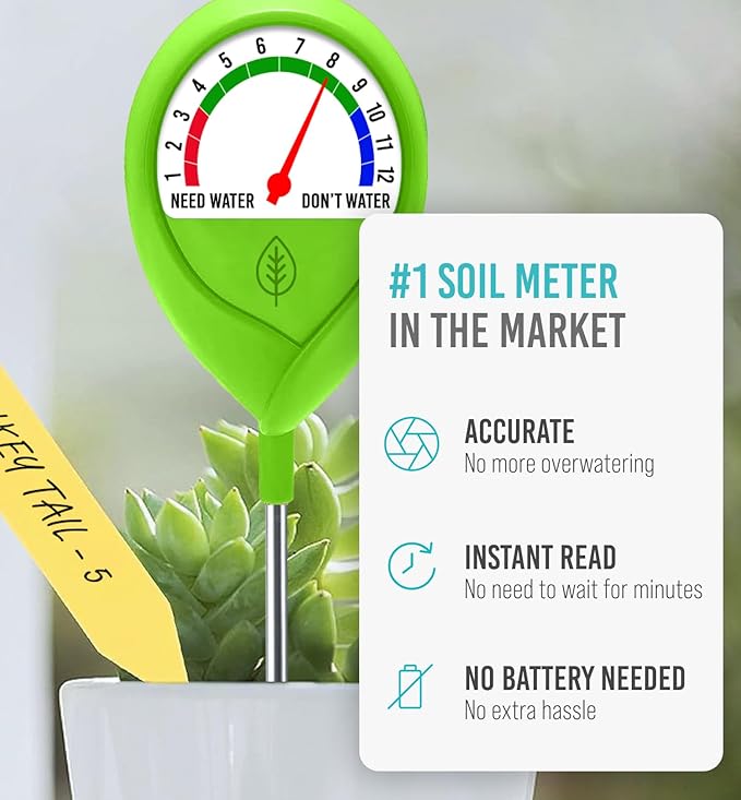 GROWIT Soil Moisture Meter for Plants - Plant Moisture Meter for House Plants - No Batteries Required