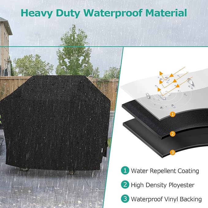 SunPatio Grill Cover 55 Inch, Outdoor Heavy Duty Waterproof Barbecue Gas Cover, UV & Fade Resistant, All Weather Protection Compatible for Weber Charbroil Nexgrill Kenmore Grills and More, Black