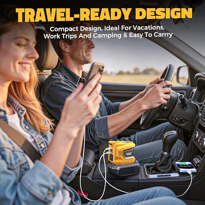 2PCS 200W Power Inverter for DeWalt, DC 20V to AC 110-120V Battery Inverter, Portable Battery Adapter Phone Charger Converter with 2 USB & 1 Type-C & 1 AC Outlet for Camping Essentials (Tool Only)