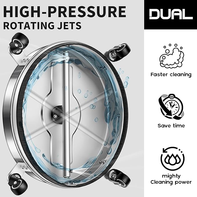 16.5" Pressure Washer Surface Cleaner with 4 Wheels - Stainless Steel Surface Cleaner for Pressure Washer Attachment for Concrete, Driveway, Patio, Sidewalk, Deck and Daily Washing - PWS16.5