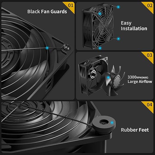 12V 120mm Muffin Fan, 5-Speed Adjustable - Dual Ball Bearing, 60000H Lifespan - Ideal for Doorways, Greenhouses, Cabinets, Electronics