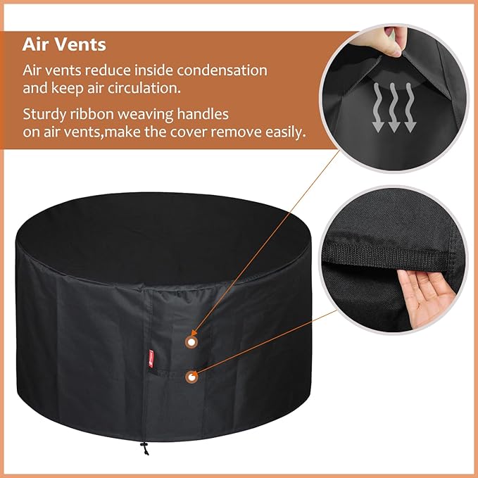 SheeChung Round Gas Fire Pit/Table Cover-Fit 34-38 inch Outdoor Firepit Bowl,600D Heavy Duty Patio Cover,100% Weather Resistant&Waterproof for Backyard,Porch,Deck,Camping,Grill,38”Dia X 22”H