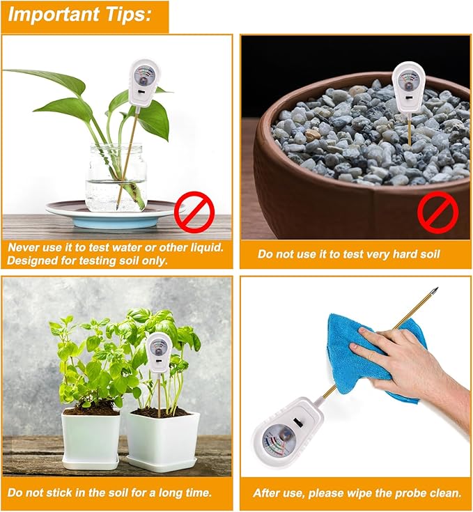 Soil Test Kit 3-in-1, Soil Moisture Meter, Soil PH Meter, Fertility Soil Tester, Soil Tester for Garden, Lawn, Farm, Outdoor & Indoor Use (Milky White)