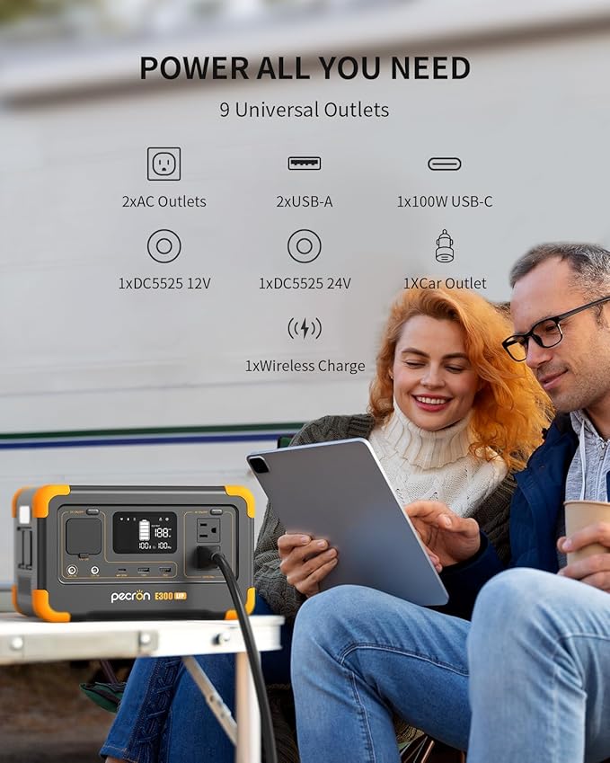 PECRON E300LFP 288Wh Solar Generator with 100W Solar Panel, 600W Portable Power Station LiFePO4 Battery, Fast Charge Battery for Home, Outdoor, Off-Grid Living, RV, Emergency