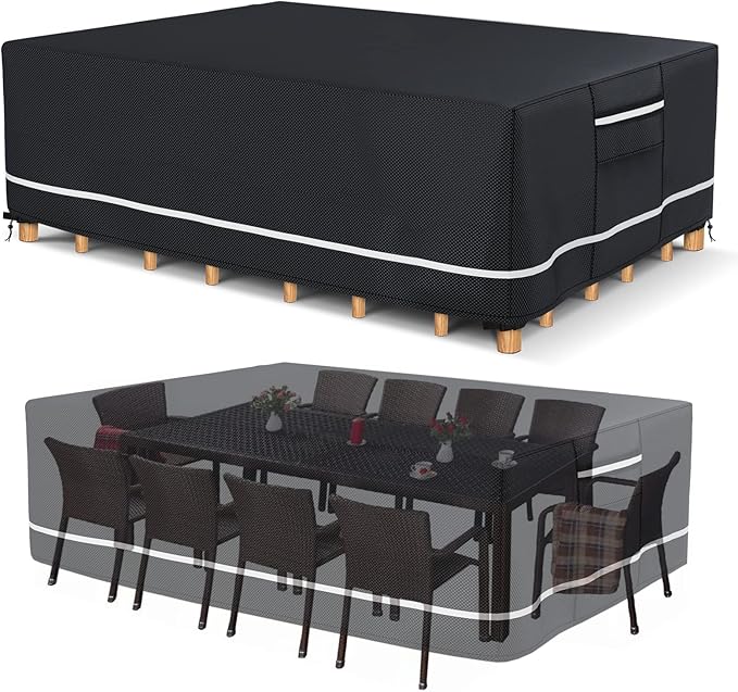 Patio Furniture Covers Waterproof, Heavy Duty 600D Outdoor Furniture Covers for Outside Sectional Sofa Set,Tear Resistance and Anti-UV,126"L x 63"W x 28"H, Black with White Border