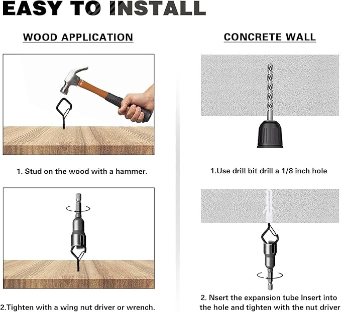 110 PCS Q-Hanger Hooks for String Lights, Ceiling Hangers for Plants & Wind Chimes, Christmas Decorations Outdoor Hooks (Square Hanger) Black