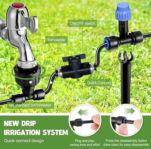 16.4FT Quick-Connect Drip Irrigation Kit with Adjustable Fan-Shaped Drippers for Garden Watering, Saving Water Automatic Irrigation Equipment for Greenhouse Raised Bed and Plants Vegetable Garden