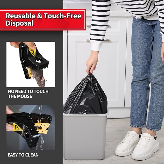 LULUCATCH Mouse Traps Indoor for Home, 96 Pack Snap Traps for Mice, No See Kill Quick-Set Reusable Sanitary Pet Safe Rodent Catcher for Home, Kitchen, Garage, Office