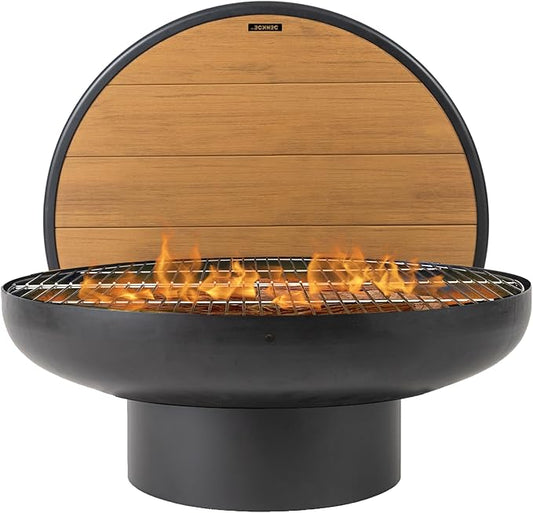 32 Inch Round Fire Pit Table with Fire Pit Grill, Extra Thick, Heavy Duty Fire Bowl, Deep Outdoor Firepit, Wood Burning Firepits for Outside Patio, Backyard Fire Pits, Large BBQ Pit