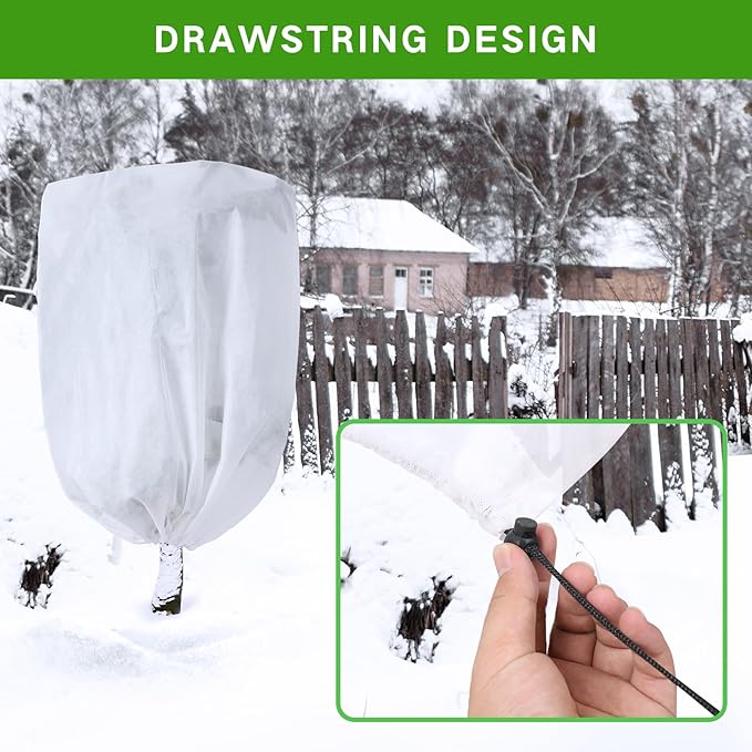 2-Pack Plant Covers Freeze Protection 42" x 45" 2.2 oz, Frost Cloth Plants Jacket Drawstring Tree Cover for Outdoor Plants, Shrub Potted Plants Winter
