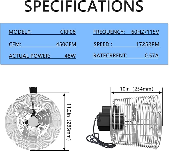 Air Circulation Fan 1/80HP 450CFM Greenhouse Ceiling Wall Mount High-efficiency Air Circulation Fan for Greenhouse, Patio, Garage
