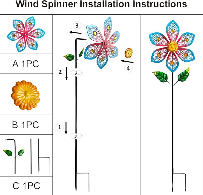 Metal Wind Spinners for Garden Decor - Outdoor Windmill Sculptures, Durable Yard Art Wind Spinners Metal Wind Spinner for Patio Lawn Ornament, Vibrant Red & Blue Garden Spinners Outdoor