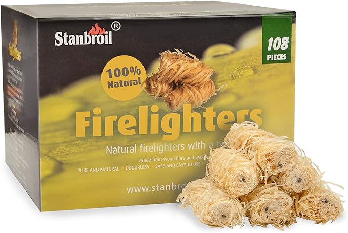 Stanbroil 108 pcs Fire Starters, Natural Charcoal Fire Starters Super Fast Lighting Perfect for Barbecue Grills, Smokers, Wood Stove, Campfires and Outdoor Fireplaces