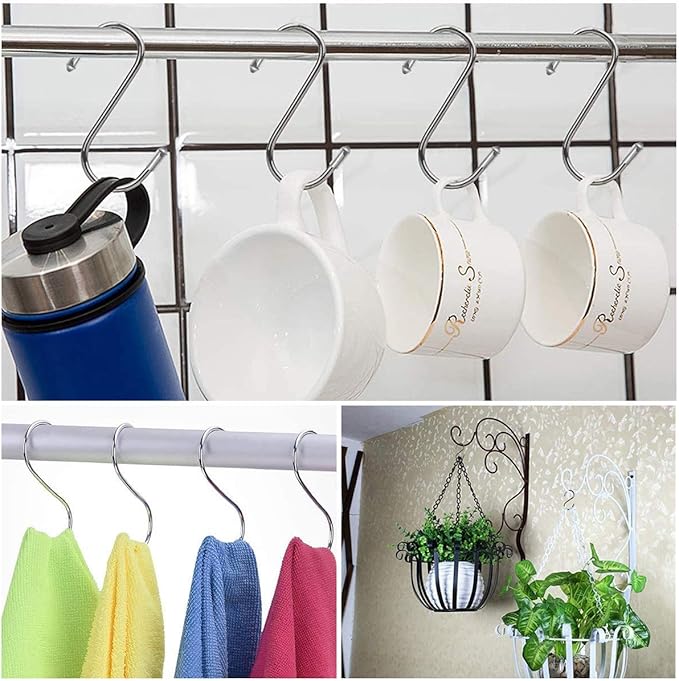 14 Pcs Heavy Duty 4.7 Inches Extra Large S Shape Hooks Heavy-Duty Metal Hanging Hooks Apply Kitchenware Bathroom Utensils Plants Towels Gardening Multiple uses Tools (Silver)