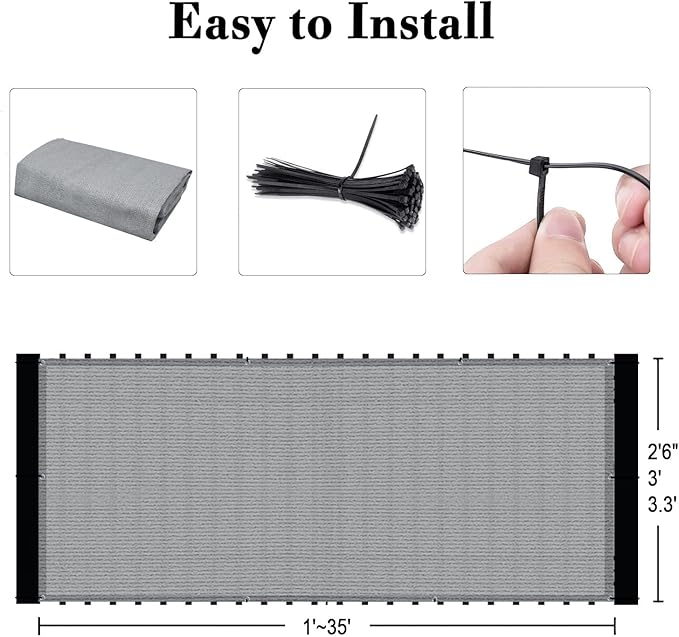 SUNLAX 3'x10' Light Grey Balcony Privacy Screen Fence Windscreen Cover Fabric Shade Netting Mesh Cloth with Grommets UV Protection for Patio, Backyard, Porch, Railing Shield 90% (We Make Custom Sizes)