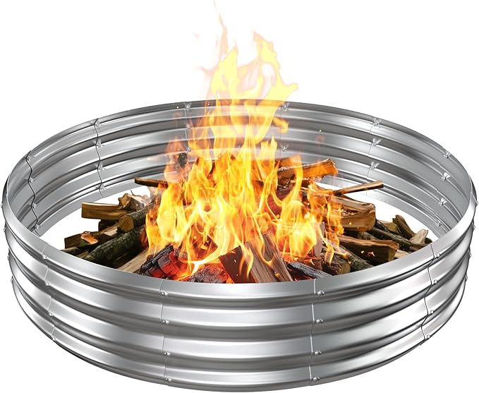 Metal Fire Pit Ring/Bonfire Fire Ring- 5 FT Diameter, 0.8 MM Thick,1 ft High, Durable and Stylish for Outdoor Fire Pits,Patios and Camping (Silver, 5X5X1 ft)