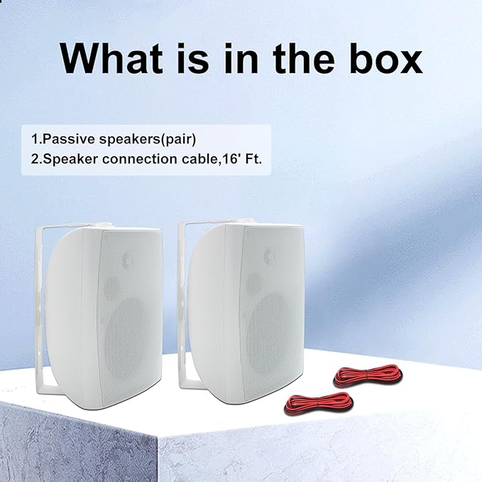 STUDIOFINIX 6.5 Inch 400W Outdoor Speakers Wired Waterproof Passive with Powerful Bass, Wall Mount Speakers for Patio Garden Poolside Home(Pair,White)