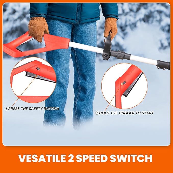 13" Cordless Snow Shovel, 2X 48V 600W Motor 4-Ah Battery Powered Snow Blower 8" Depth Electric Snow Shovel with Directional Plate Adjustable Front Handle (4-Ah Battery & Quick Charger Included) Red