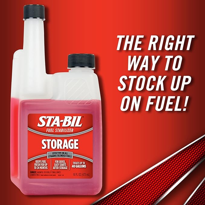 STA-BIL Storage Fuel Stabilizer - Keeps Fuel Fresh for 24 Months - Prevents Corrosion - Gasoline Treatment That Protects Fuel System - Fuel Saver - Treats 40 Gallons - 16 Fl. Oz. (22207) (Pack of 2)