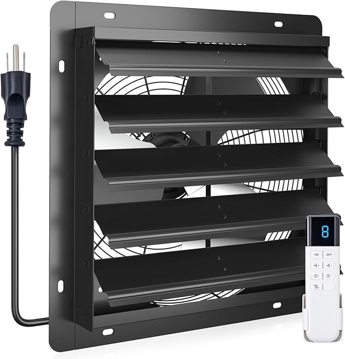 addlon 16 Inch Shutter Exhaust Fan Wall Mounted with EC Motors and Remote Control, Timer, 8 Speeds, 2650CFM, Low Noise, Easy to Install, Plug in Ventilation Fan for Garages, Shops, Greenhouse, Attic