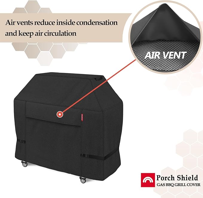 Porch Shield 54W x 24D x 46H inch Premium Gas Grill Cover Up to 52 inch, Waterproof and Fade Resistant 600D BBQ Covers for Weber, Brinkmann, Char-Broil and More, Black