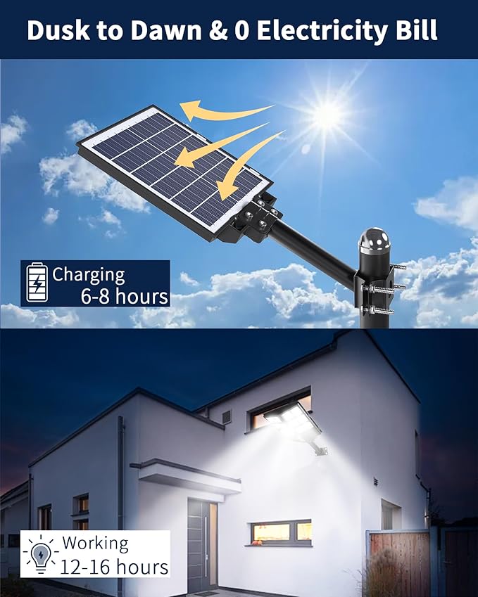 Ofuray Of-800W Solar Street Lights Outdoor, 80000LM Solar Security Flood Lights Parking Lot Lights Dusk to Dawn, 6500k Waterproof Led with Remote Control Motion for Street,Court,Barn
