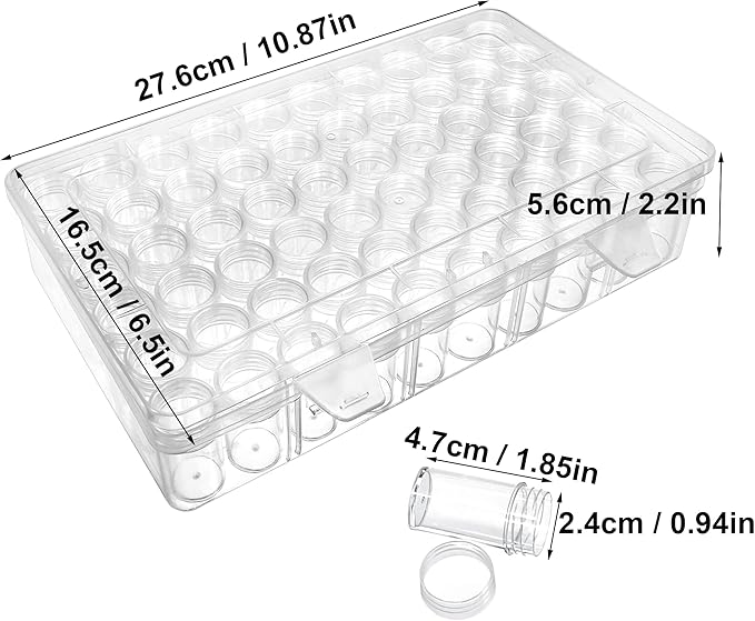 1pack 60 Grids Bead Organizer and Storage Diamond Painting Containers Portable Plastic Case Box Arts Crafts Storage for Seeds Beads Sewing Cosmetic Nail Glitter Powder Small Parts Rhinestones