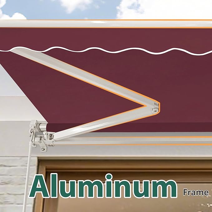 MCombo 13.2x7.8 Feet Manual Retractable Patio Door Window Awning Sunshade Shelter Outdoor Canopy,1308 (Burgundy, 13.2'(L) x 7.8'(W))