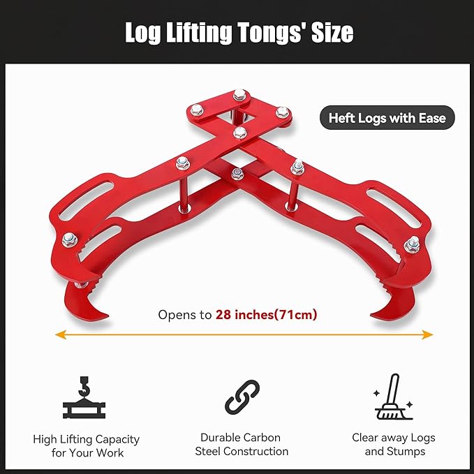 28IN Log Lifting Tongs, Log Grabber, Skidding Log Lifting Tongs Timber, Heavy Dut Solid Steel Swivel Dragging Steel Tongs Log Lifting Lumber Skidding Tongs Logging Grabber(4 Claw)
