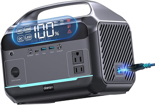 Portable Power Station 600W (1200W Peak), 288Wh (90,000mAh) LFP Battery Solar Generator, 2hrs Fast Charging, 8.7LB Power Bank with AC Outlets for Outdoor Camping, RV & Home Emergency (Solar Optional)