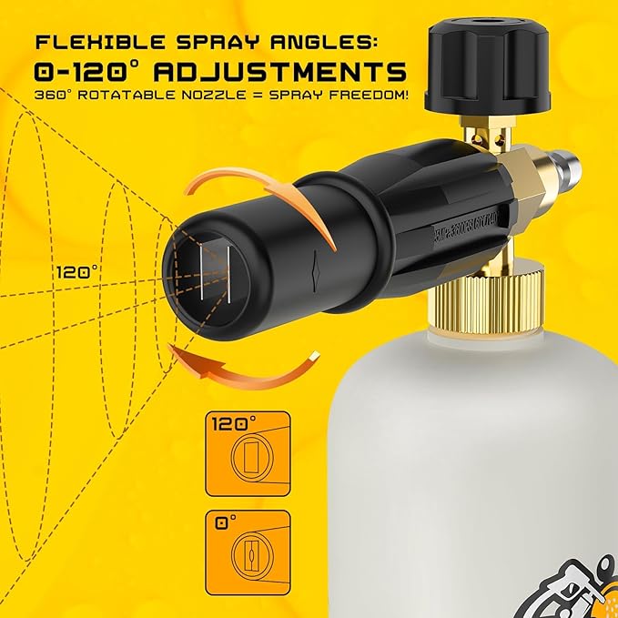 Foam Cannon Kit, 1L Bottle Snow Foam Cannon with 5 Pressure Washer Nozzle Tips, 1/4 Inch Quick Connector, Compatible with Gas Pressure Washers&Electric Pressure Washers