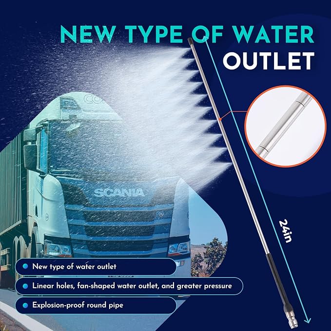 24in Radiator Cleaning Wand for Cars & SUVs - High-Pressure pressure washer radiator wand with 180° Swivel & Multiple Nozzles for Tight Engine Spaces, Corrosion-Resistant(WMEEII).