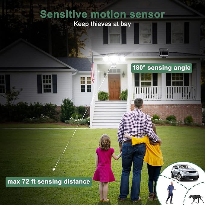 GLORIOUS-LITE Solar Security Lights 2400mAh LED Motion Sensor Light Outdoor, Rechargable 1600lm Solar Flood Light, 5500-6000K, IP 65 Waterproof for Garage, Yard, Porch, Entryways - Black