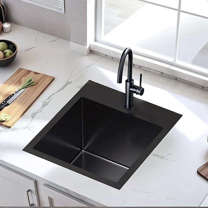 13x15 Inch Black Bar Sink Drop In Kitchen Sink, Topmount Stainless Steel Square Small Workstation Sinks, Single Bowl Kitchen Sinks for Laundry Wet Bar Prep RV Office Outdoor Yard,VALISY JB029B