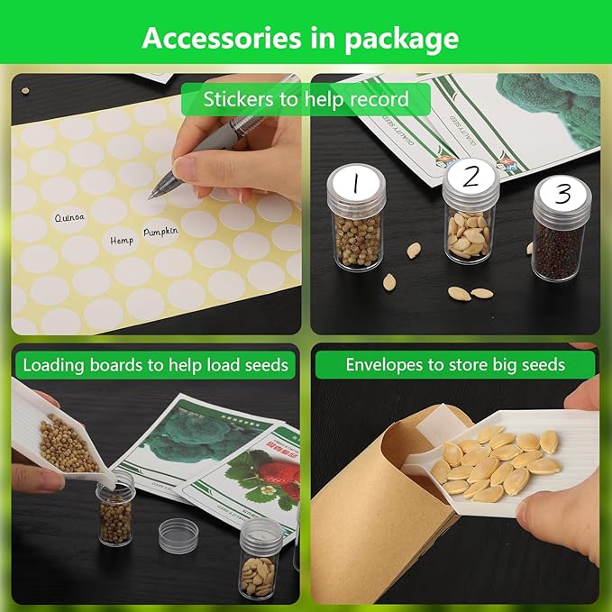 140 Slots Seed Organizer Storage Box with 20PCS Seed Envelopes, Premium Seed Containers for Various Sizes Vegetable and Flower Garden Seeds, Gardening Seed Keeper Set with Useful Accessories (Orange)