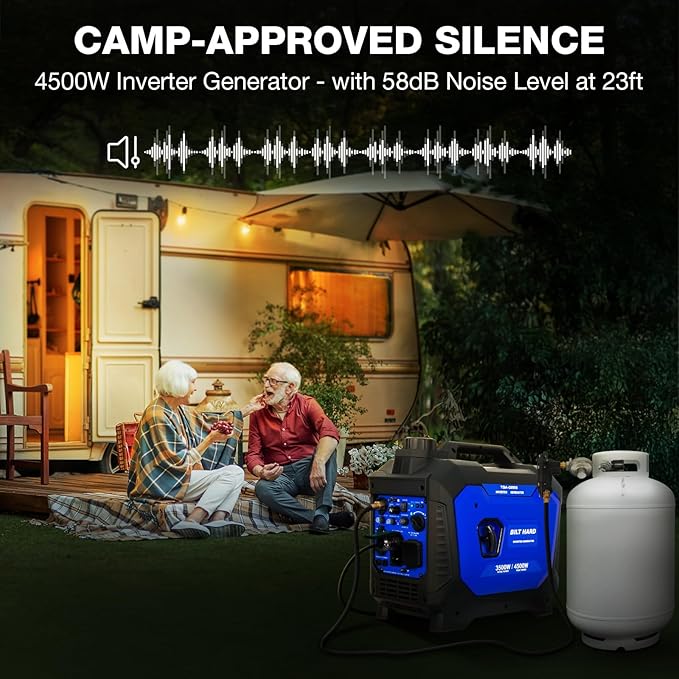 BILT HARD Dual Fuel Gas & Propane Powered Generator 4500W, Gas & Propane Powered Generator with CO Sensor, RV Ready, Parallel Capable, 4-Cycle Engine Portable Outdoor Generators for Home, Camping