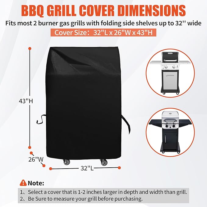 Grill Cover 30in, iCOVER Waterproof BBQ Covers for Two Burner Small Vertical Smoker, Lightweight Easy On/Off, Dustproof UV-Resistant Fit Grills with Collapsed Side Tables