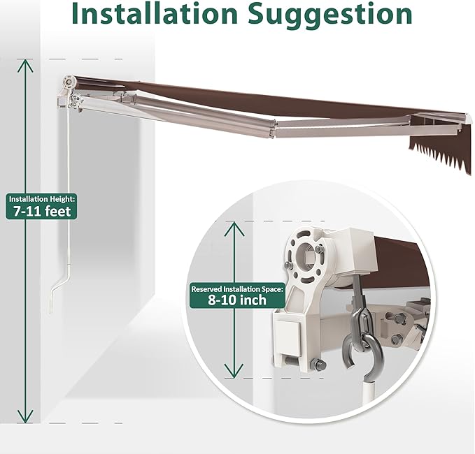 MCombo 11.5x9.5 Feet Manual Retractable Patio Door Window Awning Sunshade Shelter Outdoor Canopy, 1210 (Coffee Brown, 11.5'(L) x 9.5'(W))