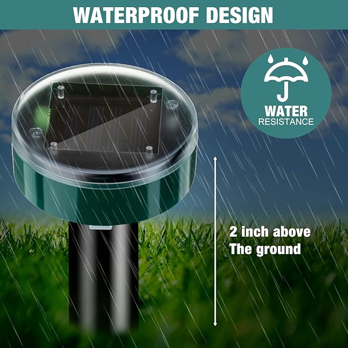 28 Pieces Solar Mole Repellent Ultrasonic Outdoor Gopher Deterrent Spikes for Garden Yard Lawn Waterproof Solar Powered Repeller for Groundhogs, Voles, Snakes and Other Burrowing Animals (Round)