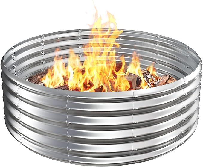 Metal Fire Pit Ring/Bonfire Fire Ring- 48 Inches Diameter, 0.8 MM Thick,1.5 ft High, Durable and Stylish for Outdoor Fire Pits,Patios and Camping (Silver, 4X4X1.5 ft)