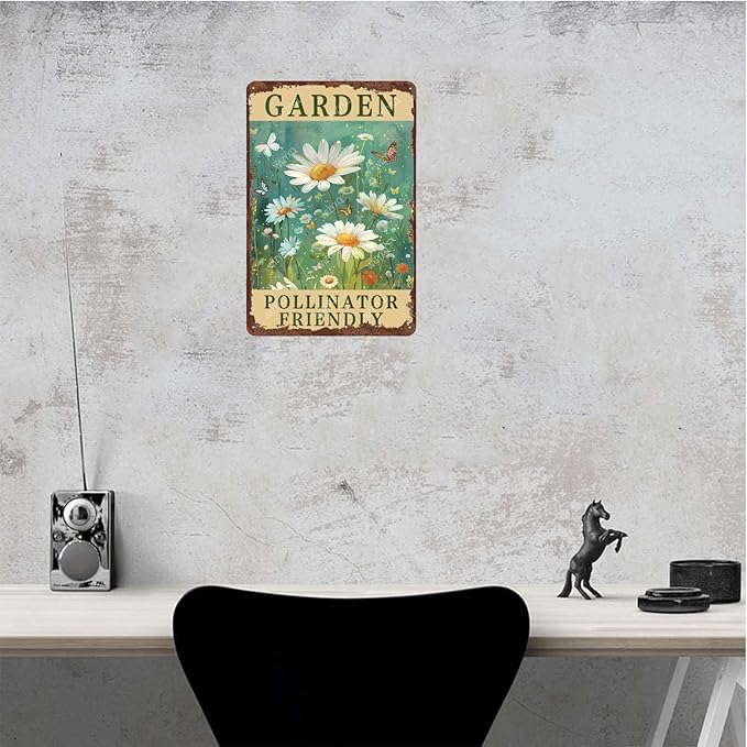 Metal Signs Garden Pollinator Friendly Tin Sign for Home Office Kitchen Bar Cafe Garden Wall Decor 12x8 Inch